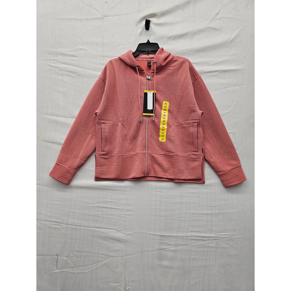 DKNY Ottoman Full Zip Hoodie Faded Rose Pink Ribbed Jacket Womens Medium